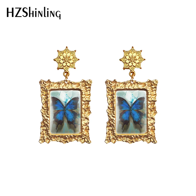 2021 Vintage Butterfly Retro Dangle Drop Glass Cabochon Earrings Handmade Crafts Jewelry