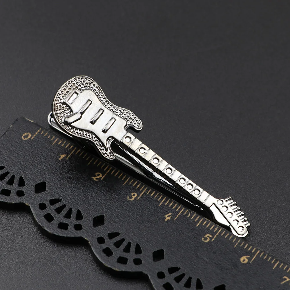 New Men\'s Tie Clip Bright Chrome Stainless Steel Airplane Ruler Guitar Shape Jewelry Necktie Clips Pin Clasp Clamp Wedding Gifts