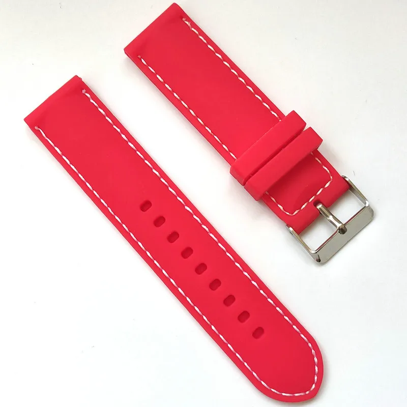 22mm Contrast Stitched Silicone Rubber Watch Band Strap Fashion Casual Bracelet Black White Blue Red Orange