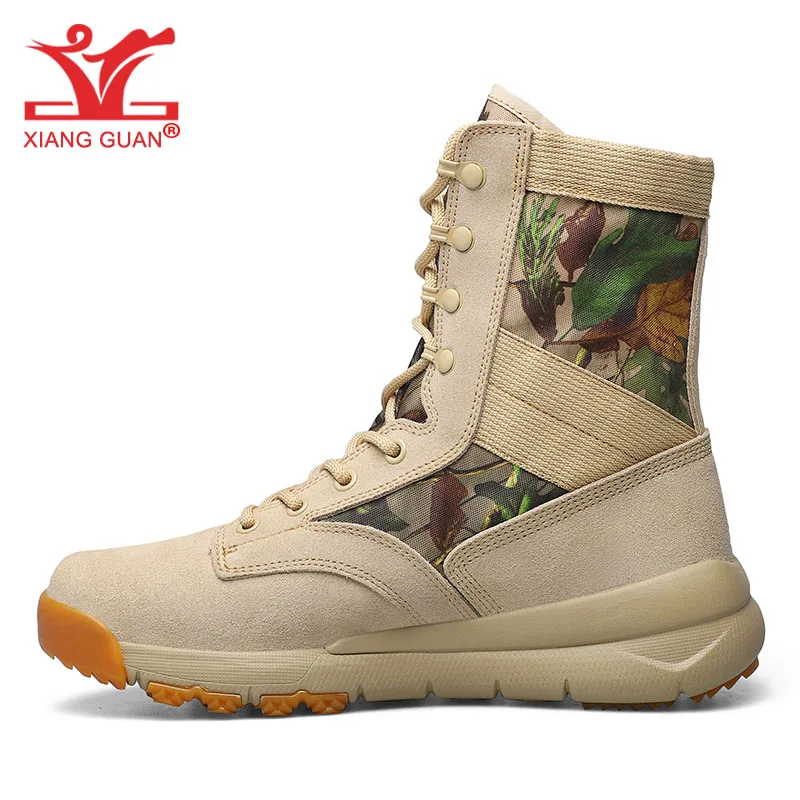 XIANG GUAN Hiking Boots Mens Womens Mountain Shoes Sandy Camouflage High Top Outdoor Military Tactical Climbing Trekking Camping