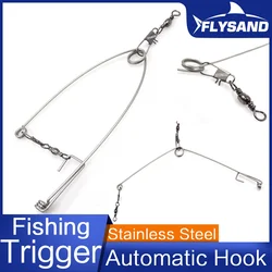 FLYSAND Automatic Fishing Hook Trigger Lazy Stainless Steel Spring Fishhook Bait Catch Ejection Catapult Full Speed Fishing Tack