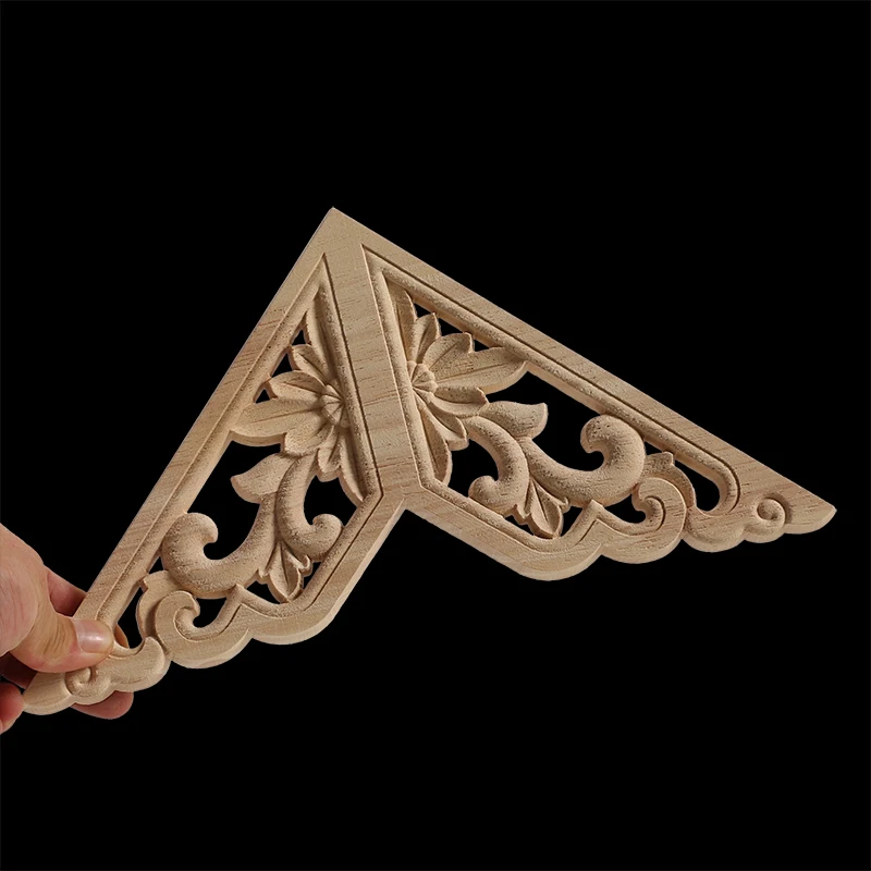 Wood Appliques Corner Flower Exquisite Carving Natural Furniture Wooden Mouldings Vintage Unpainted Accessories Decoration Decal