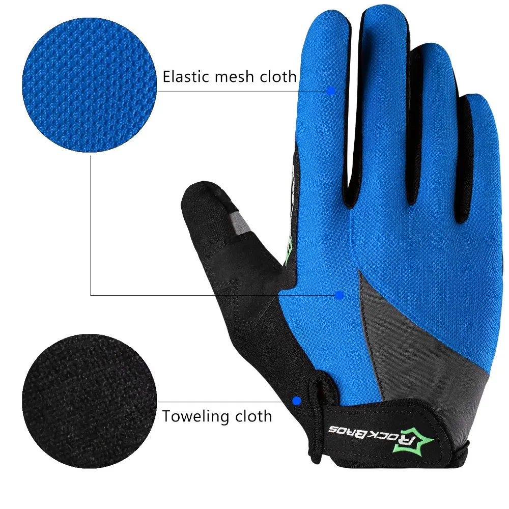 ROCKBROS-guantes de ciclismo con almohadilla de esponja, manoplas de dedo largo para motocicleta, bicicleta de montaña, pantalla táctil, MTB