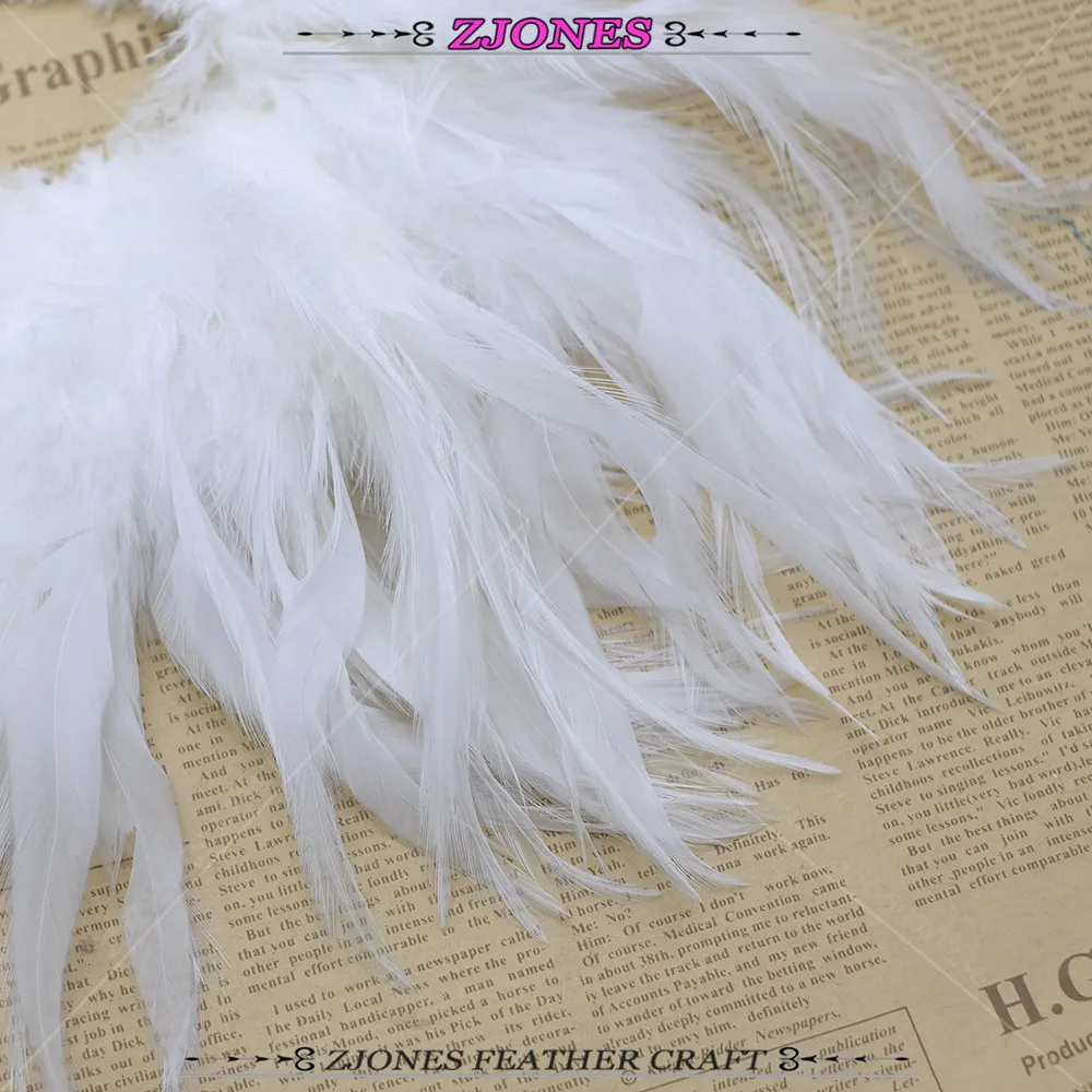 White Coque Feather Rooster Feather Saddle Hackle Feather Strung 6-8\