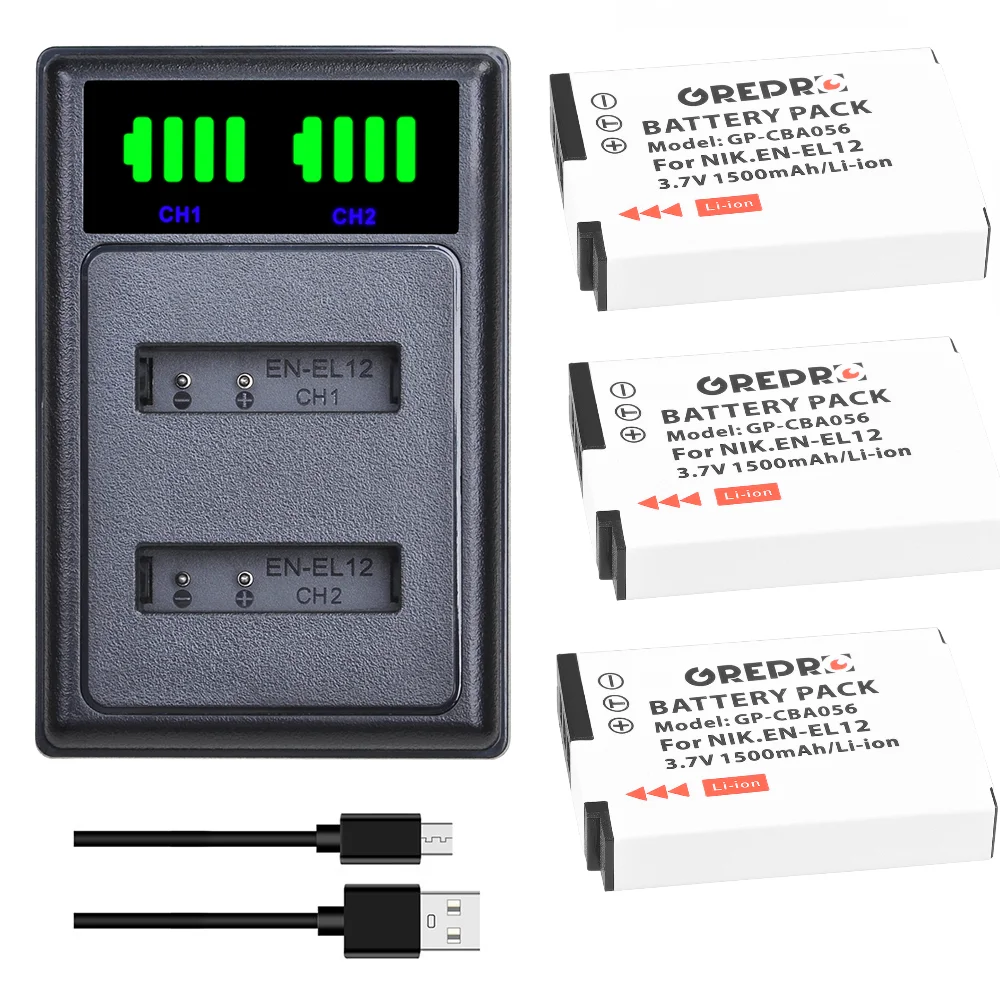 EN-EL12 EN EL12 Battery and Charger for Nikon Coolpix S9900 S9500 AW110 AW120 S9100 S8000 S9300 S8200 S8100 P300, KeyMission 360