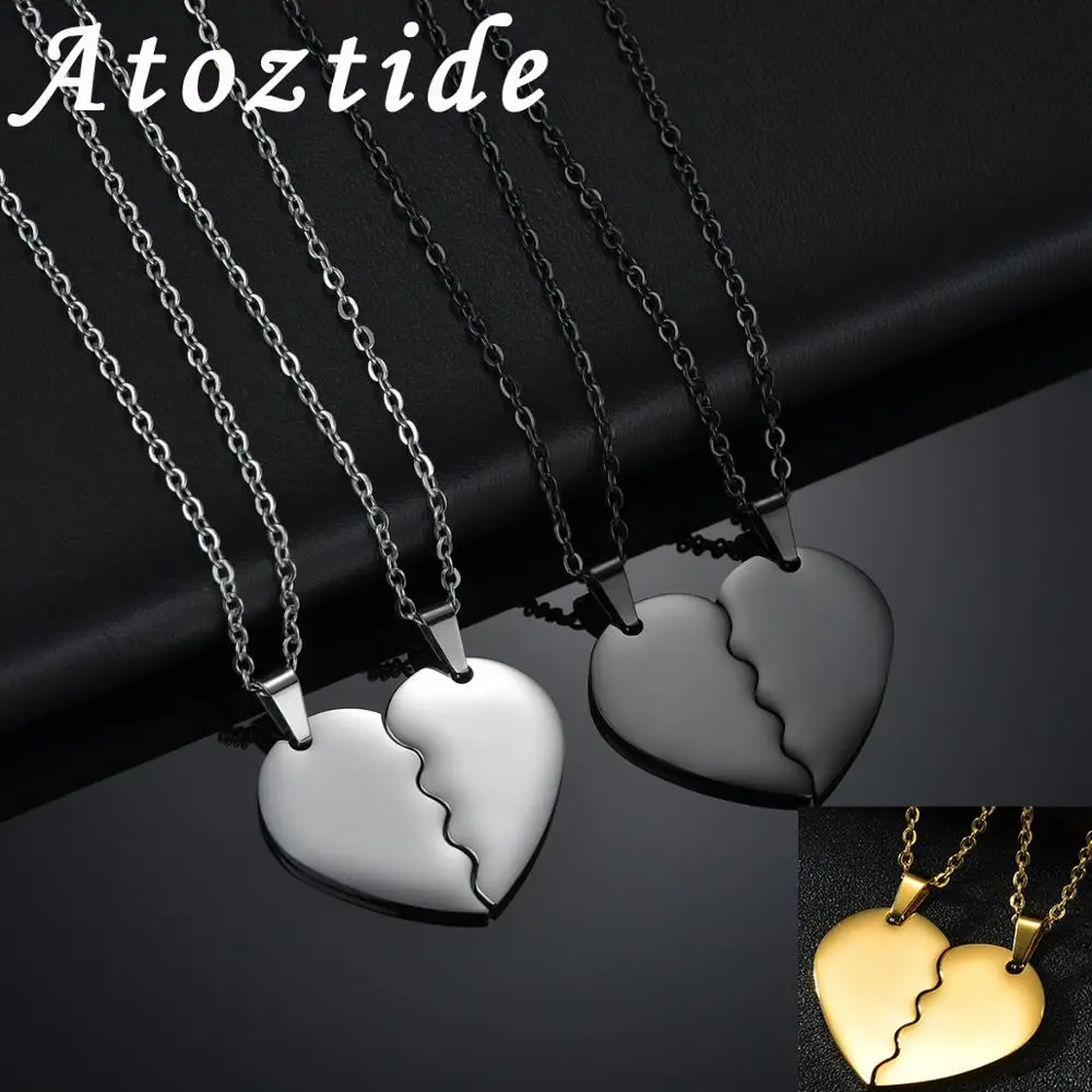 Atoztide Fashion Lovers Pendants Engraved Name DIY Customized Stainless Steel Necklaces Double For Men Women Anniversary Gift