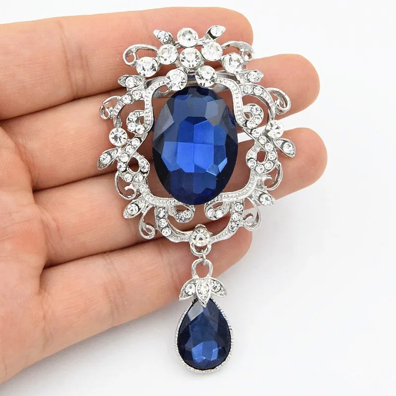 

Large Big Crystal Pendent Flower Brooch Special Gift Women Hijab Wear Pins Bridal Bouquet Pin