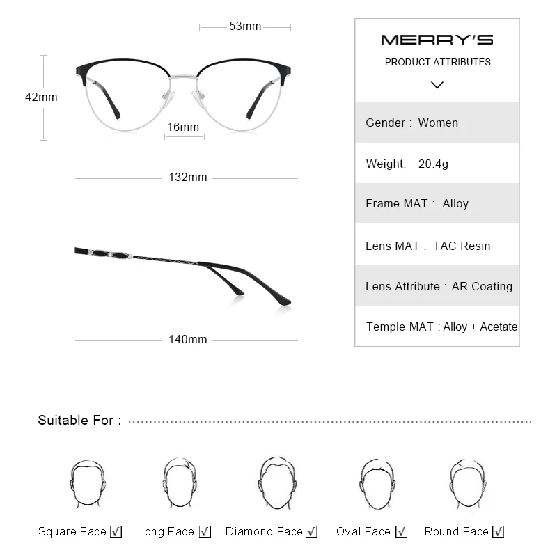 MERRYS дизайн ретро кошачий глаз очки оправа Дамская мода очки близорукость рецепт оптические очки S2120