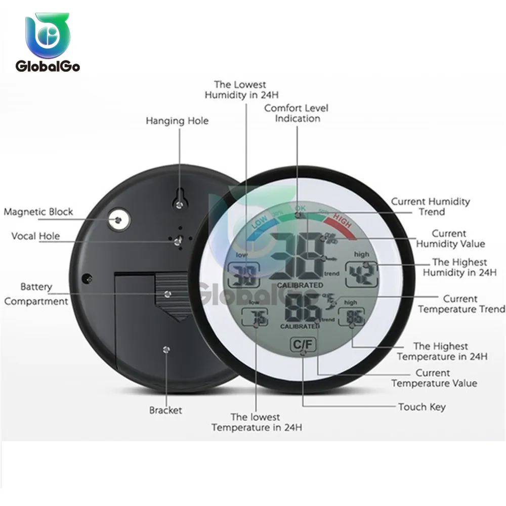 Mini Car Automobile Digital Automotive Thermometer Hygrometer Decoration Car Accessories Touch Screen Temperature Humidity Meter