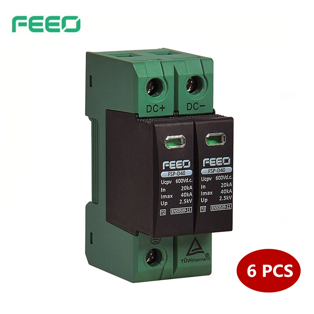 

FEEO DC SPD 2P 6PCS 600V 800V 20KA~40KA Din Rail Solar Outdoor Power Protection Protective Device Surge Protector Surge TUV & CE