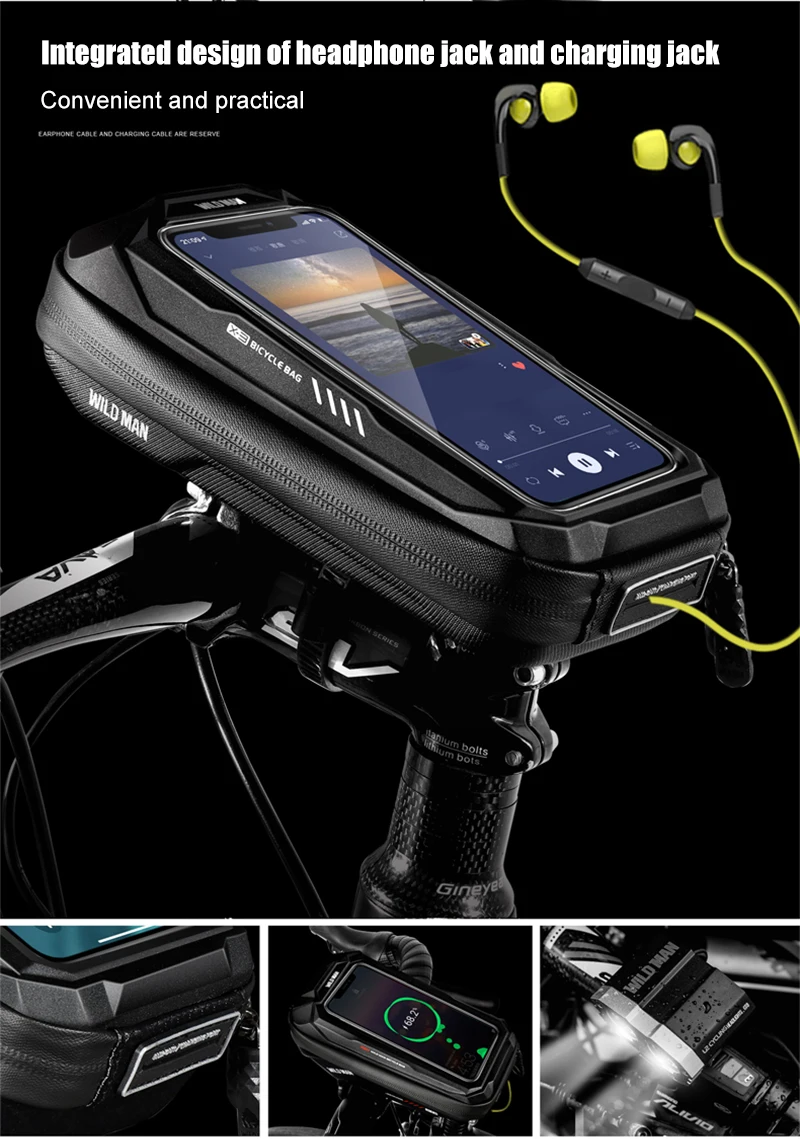 WILD MAN BBG076 Fahrrad-Vorbautasche mit Handyfach, EVA-Hartschale, Touchscreen-Fenster, Klettbändern und Regenschutz, für MTB und Rennrad – Detail 13