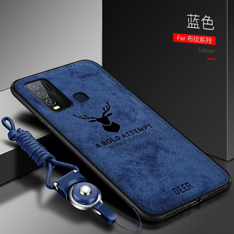 For Huawei P Smart 2021 Case Soft TPU+Hard fabric Deer with Lanyard Slim Protective Back Cover Case for huawei p smart 2020 2021