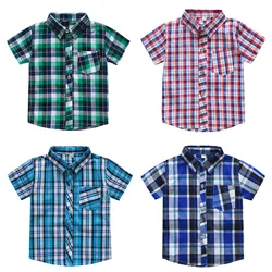 2-7Y Classic Boy Plaid Shirts Short Sleeve Kids School Clothes Children Clothing Sweatershirt Teenage Top Boys Shirt Cotton