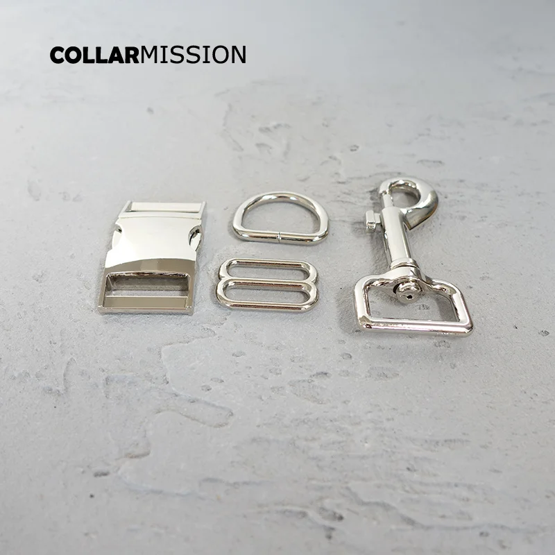 

20pcs/lot (metal buckle+adjust buckle+D ring+metal dog clasp/set) DIY dog collar 25mm webbing sewing accessory premium quality