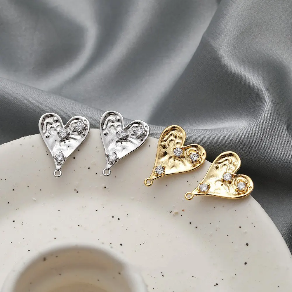 4PCS Superior Quality Design Love Pendant Brass with Zircon Jewelry Making Diy Earrings Supplies 14k Gold Plated Accessories