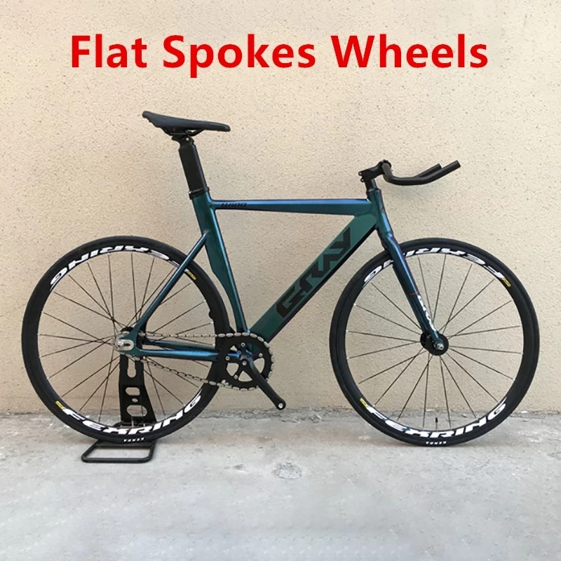 

GRAY Fixed Gear Bike Muscle-shaped Aluminum Alloy Frame With Freewheels Flat Spokes Wheelset Or 40mm Rims Track Bicycle