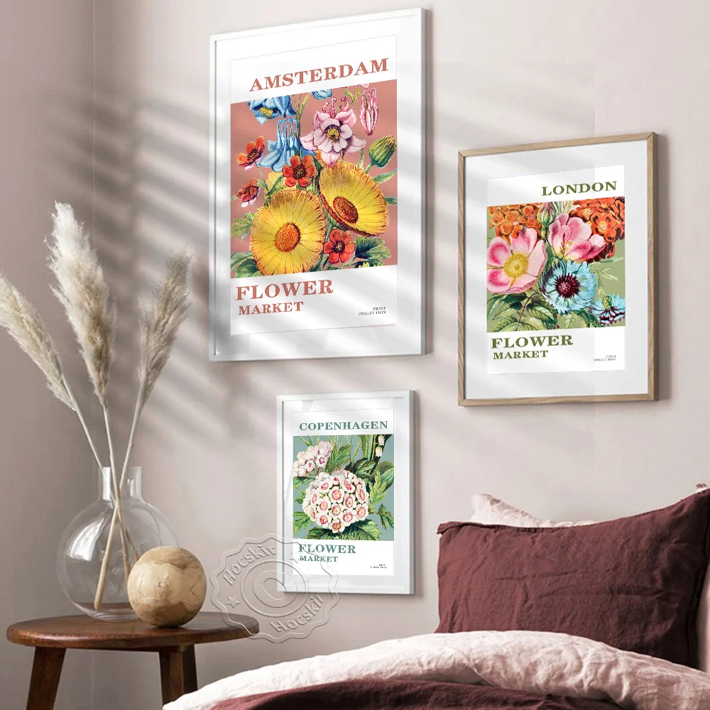 Stostockholm Tokyo Paris Copenhagen London Amsterdam Flower Market Art Poster, Watercolour Flowers Art Prints, Home Decor Mural