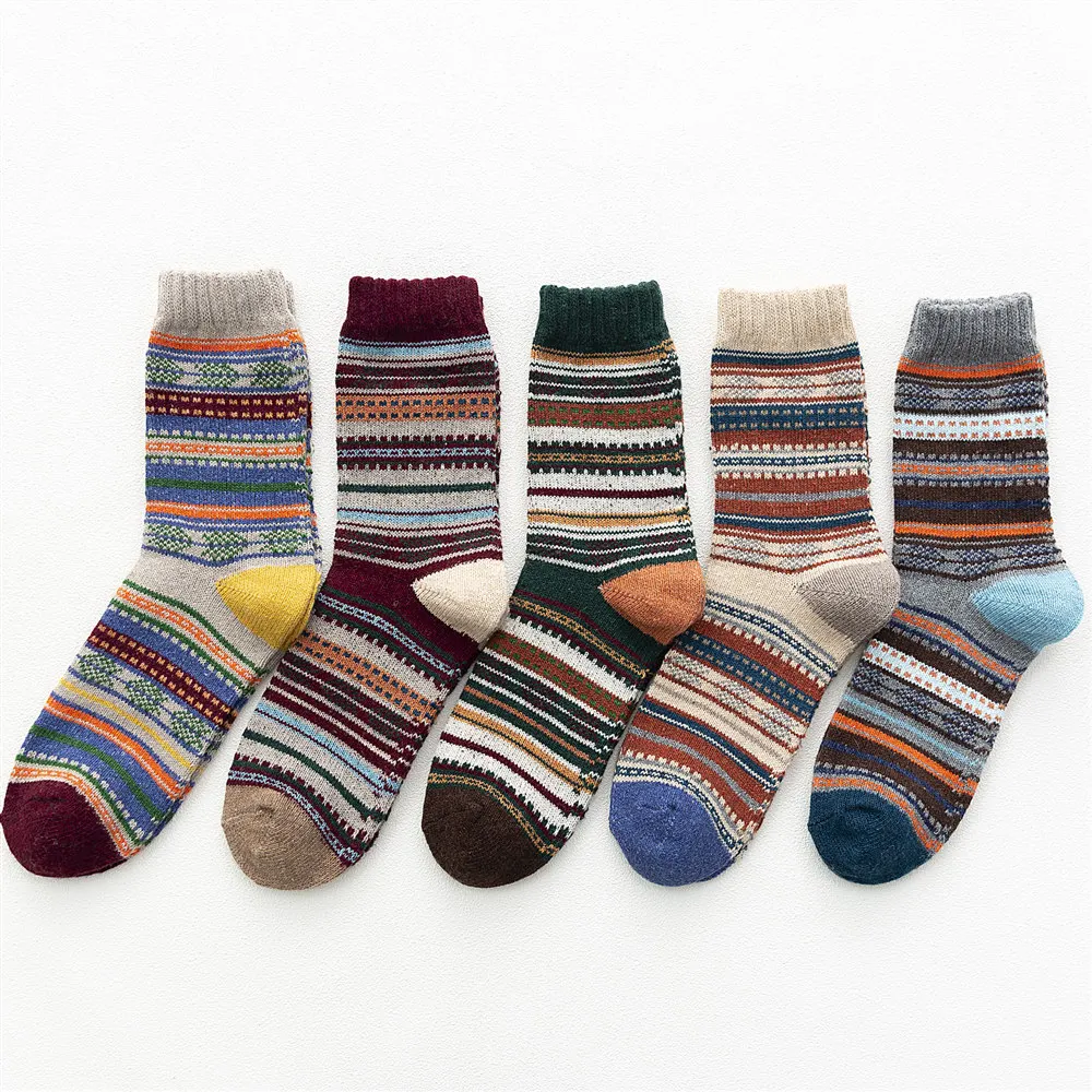 5 Pairs Brand Winter Men's Wool Socks Thicken Sheep's Socks Warm Men Retro Style Colorful Fashion Man Socks For Snow Boots