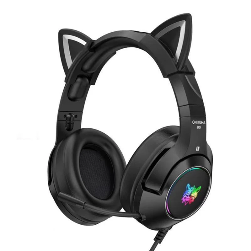 

Xnyocn K9 Black Little Devil Kitty Cat Ear Gaming Headphones With Mic RGB Luminous Mobile Phone Computer Noise Reduction Headset