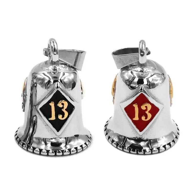 Number 13 Biker Bell Pendant Stainless Steel Silver Color Gold Motor Skull Mens Pendant SWP0508 (Has steel ball, no bell sound)