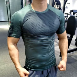 2026 Men Gym Tshirts MAN Printed Tights Training Shirts Quick Dry Sports Men Compression Shorts Sleeves Running New Tee