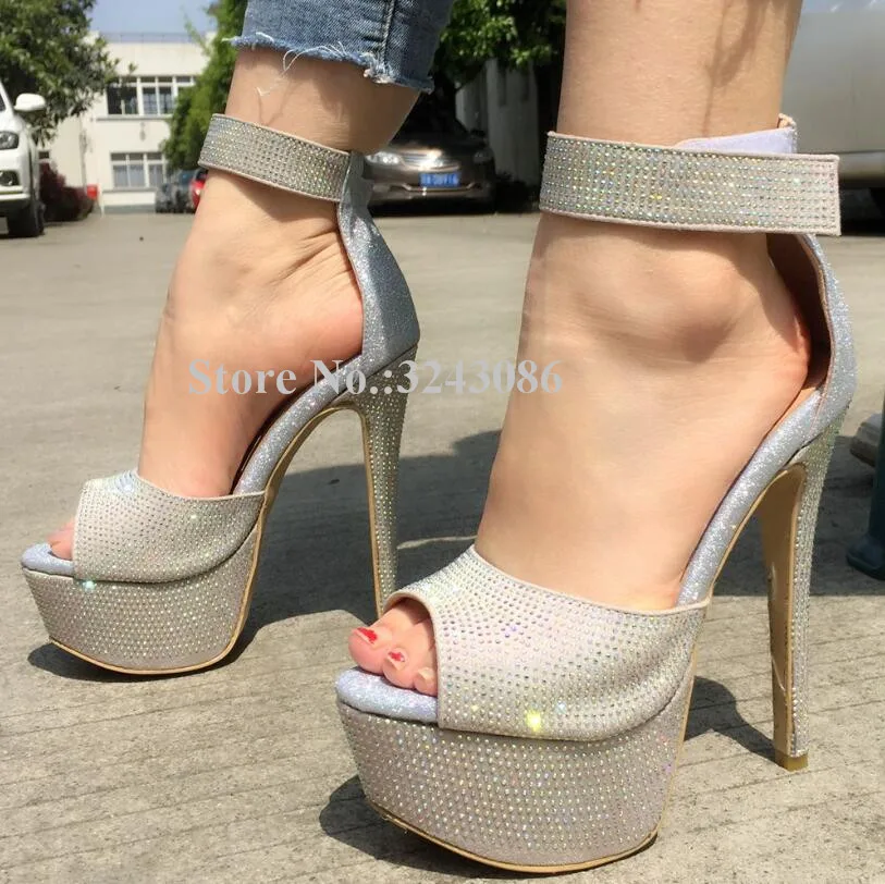 Women New Platform Crystal Sandals Fashion Peep Toe Ankle Buckle Stiletto Heel Gladiator Sandals Lady Real Photo Party High Heel