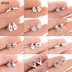 Cute Animal Deer Stud Earrings Stainless Steel Small Snowflake Earring for Women Christmas Jewelry pendientes Gifts