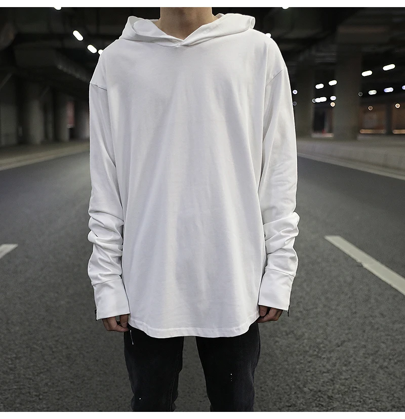 

European and American high street style front short back long split hooded bottoming shirt dark wizard hat long sleeve