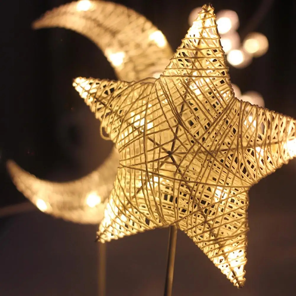 1 Pcs Night Light Christmas Star Moon Table Lamp Rattan Modeling LED Bedroom Desk Light Home Decoration