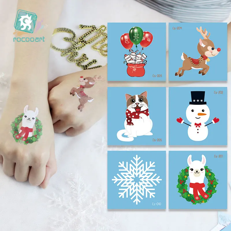 Small Size 6X6cm Christmas Temporary Tattoo The Deer Dog And Snowman For Kid Party Boys Girls Body Art Tattoo Taty