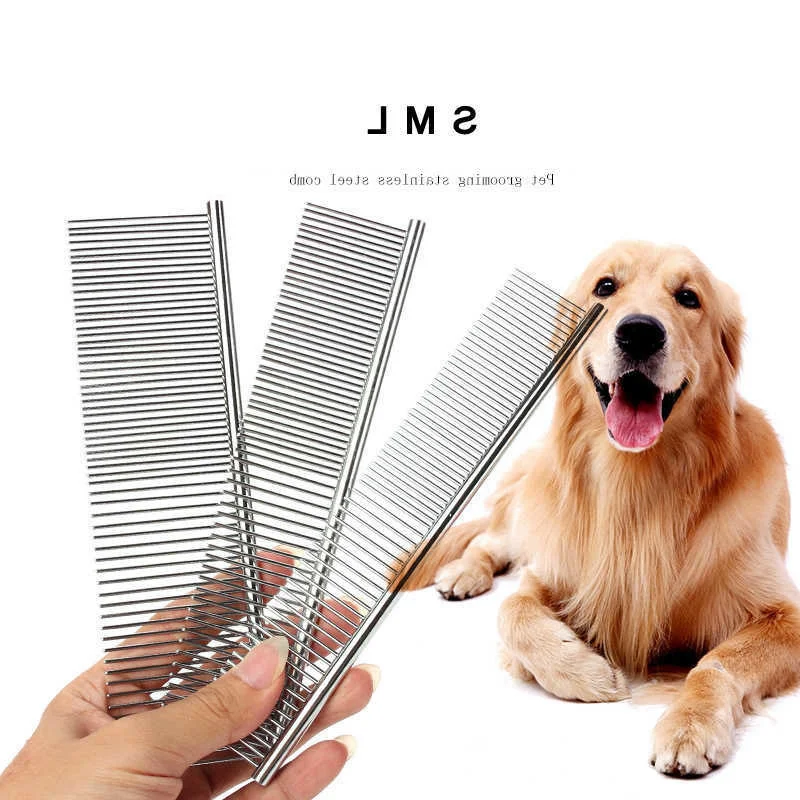 

S/M/L Pet Double Row Comb Stainless SteelLice Rake For Puppy Dog Cat Long Hair Shedding Grooming Brush 50pcs