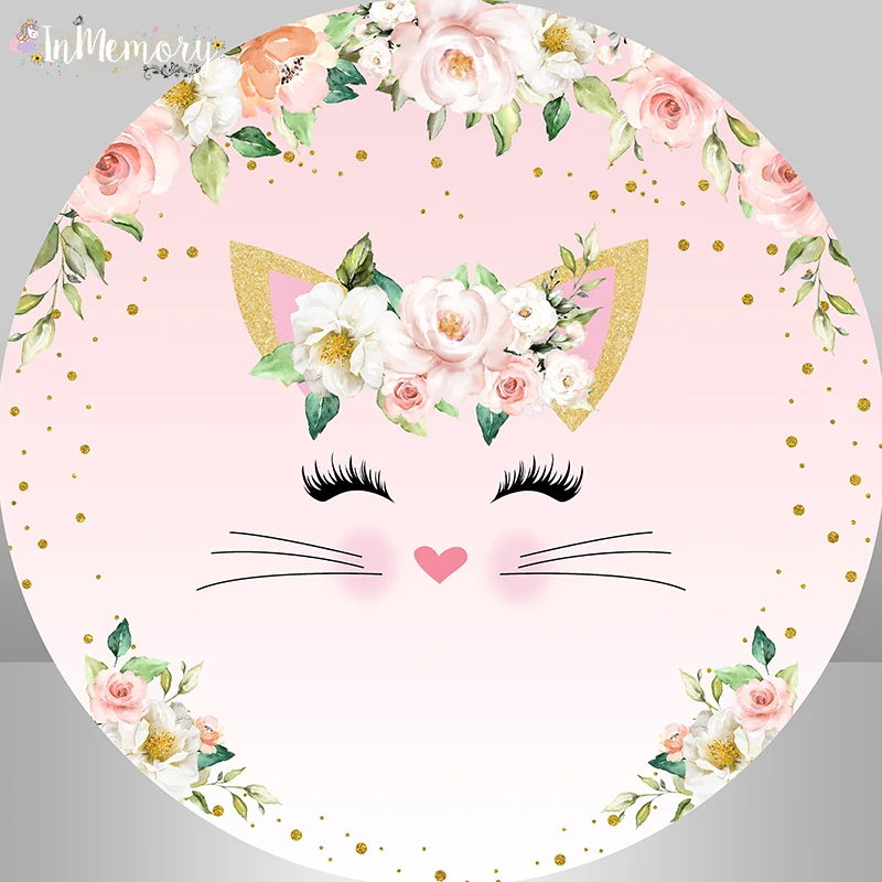 Cartoon Unicorn Birthday Party Round Backdrop Cover Pink Flower Gold Unicorn Circle Backdrop Cover Elastic