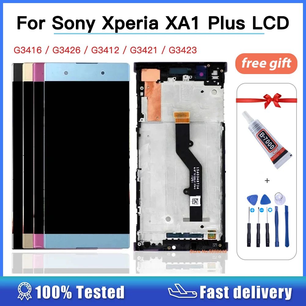 For Sony Xperia XA1 Plus G3416 G3412 G3421 G3423 LCD Display Digitizer Touch Screen Assembly Replacement xa1 plus LCD With Frame