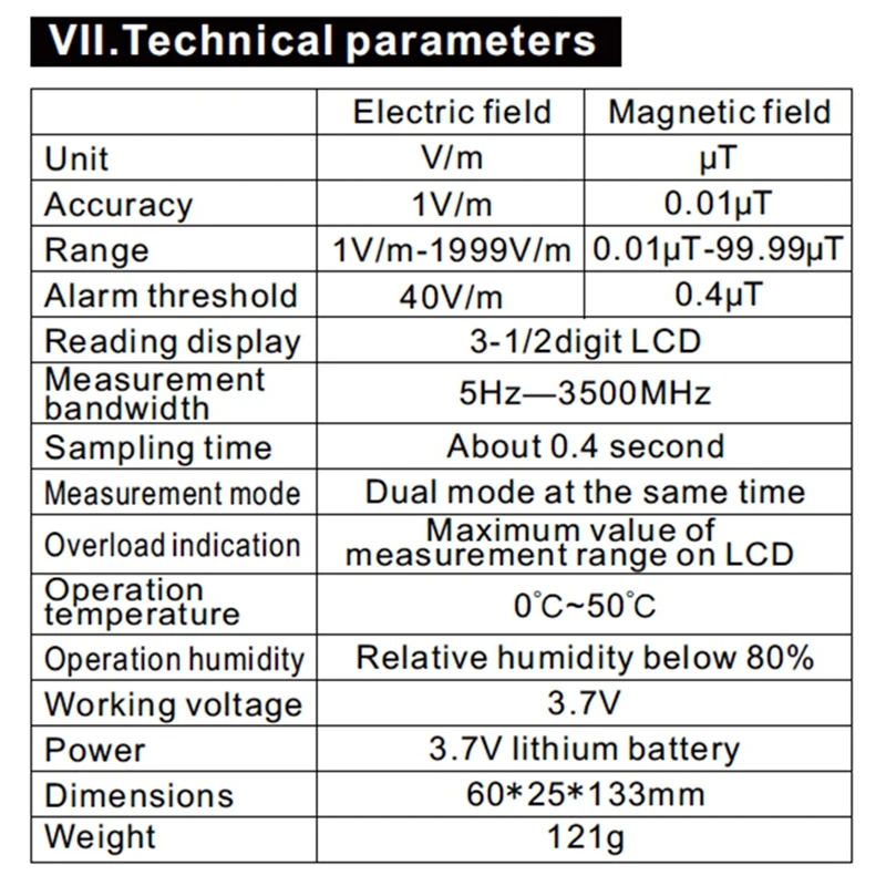 Digital Electromagnetic Radiation Detector LCD Electric Magnetic Field EMF Meter 5Hz-3500MH Frequency Tester Indicator DataLock