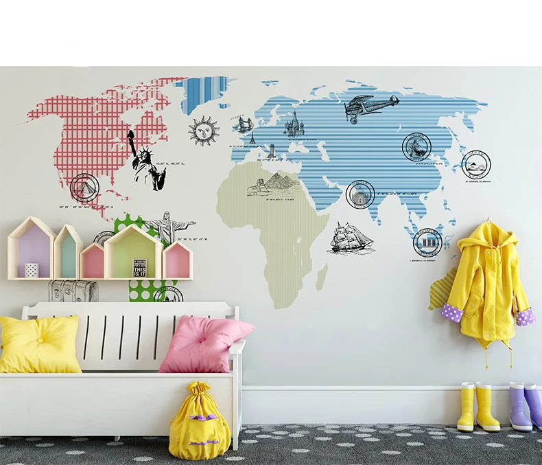 

Bacal Original 3d Cartoon World Map Stickers for Kids Room 3d Wallpaper Mural 3d Wall Mural Wall paper papel de pared