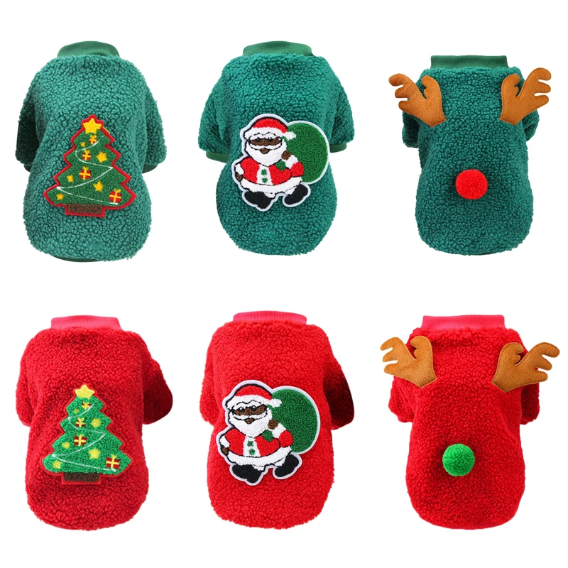 Winter Christmas Warm Dog Sweater Cute Elk Print Pet Coat Fleece Pets Clothes for Small Dogs for Chihuahua Teddy Puppy Cat