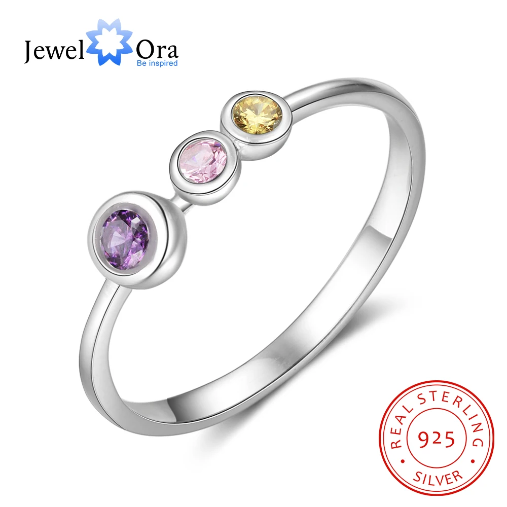 

JewelOra 925 Sterling Silver Personalized Mother Ring with Birthstone Custom Family Rings for Women DIY Silver 925 Fine Jewelry