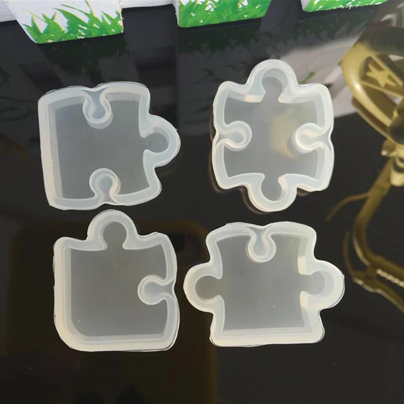 4pcs/set Puzzle Piece Gemstone Crystal Epoxy Resin Mold DIY Jewelry Pendant Making Tool Epoxy Clear Silicone Mould Puzzle Making