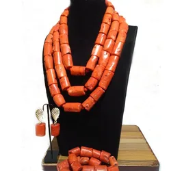 4uJewelry Original Coral Beads Jewelry Set Orange Layers African Jewellery Necklace Bracelet Earrings Set 2024