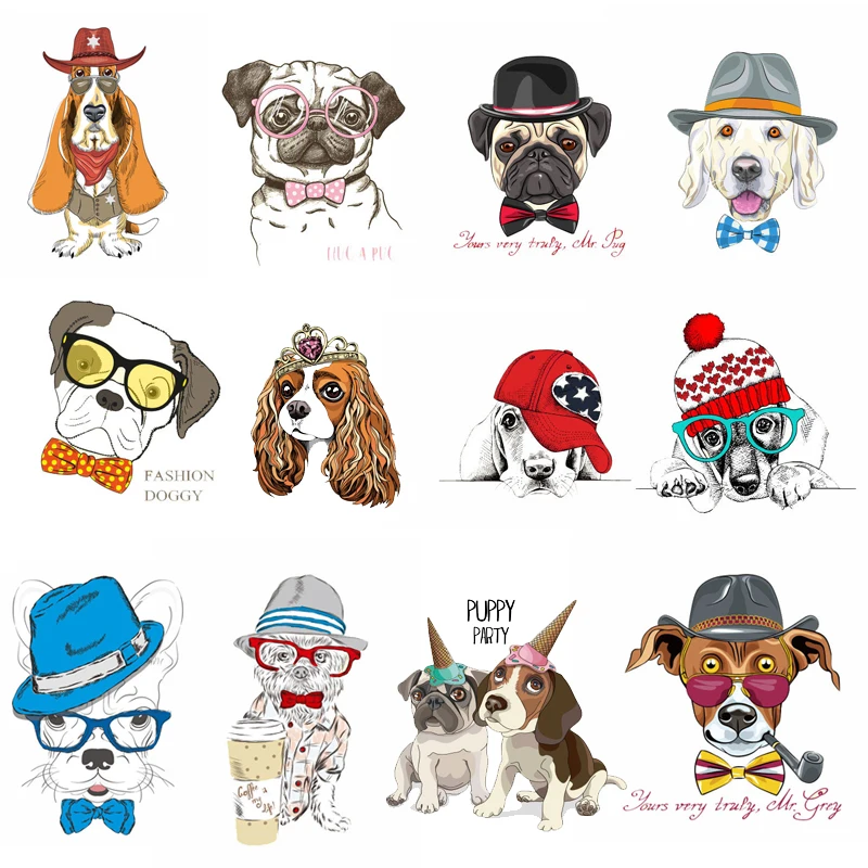 Cartoon animall Patches for Clothing DIY T-shirt Heat Transfer Vinyl Washable Stickers cute dog Patch Appliques on Clothes Press