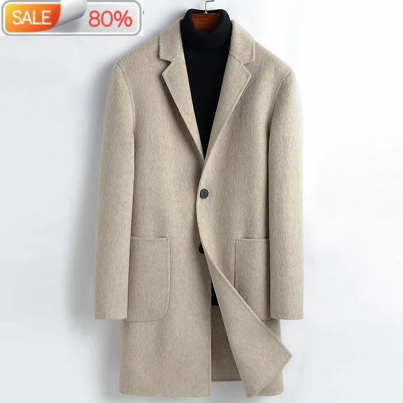 Wool Men Double-sided Long Jacket Alpaca Cashmere Coat Plus Size Korean Mens Coats and Jackets 1A19-9904-03 B2