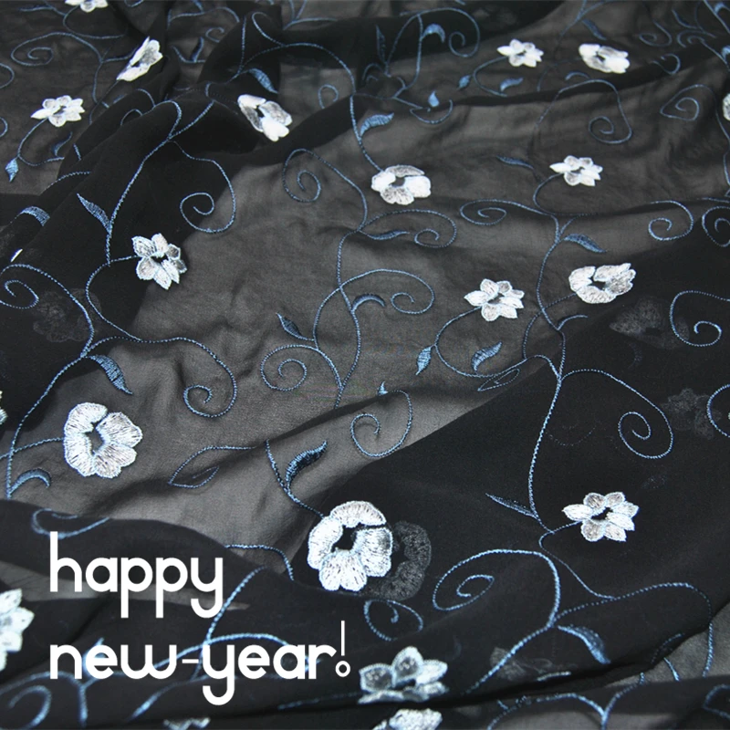 

Silk Georgette Chiffon Fabric Dress Black Embroidered clothing DIY Patchwork Tissue