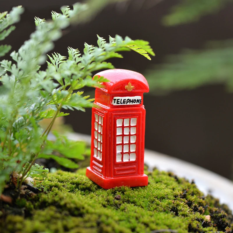 1 pc Wholesale Red Pavilion Mailbox Telephone Booth Zakka Multi-resin Resin Decoration Moss Micro Landscape DIY Material