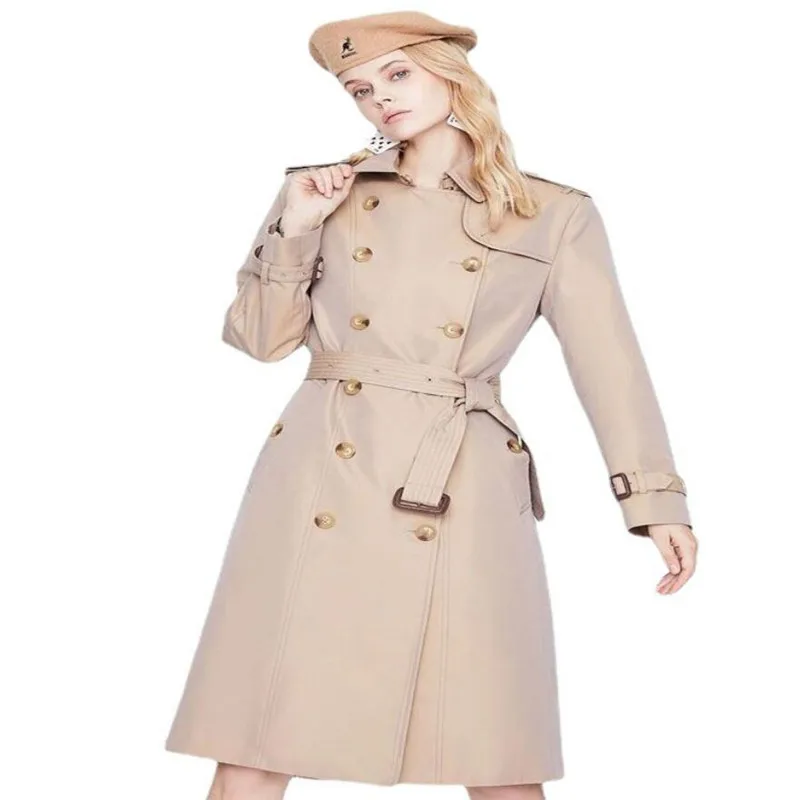 

New Autumn British Fashion Double-breasted Lace-up Slim Mid-length Windbreaker Women Temperament Trench Jacket s1626
