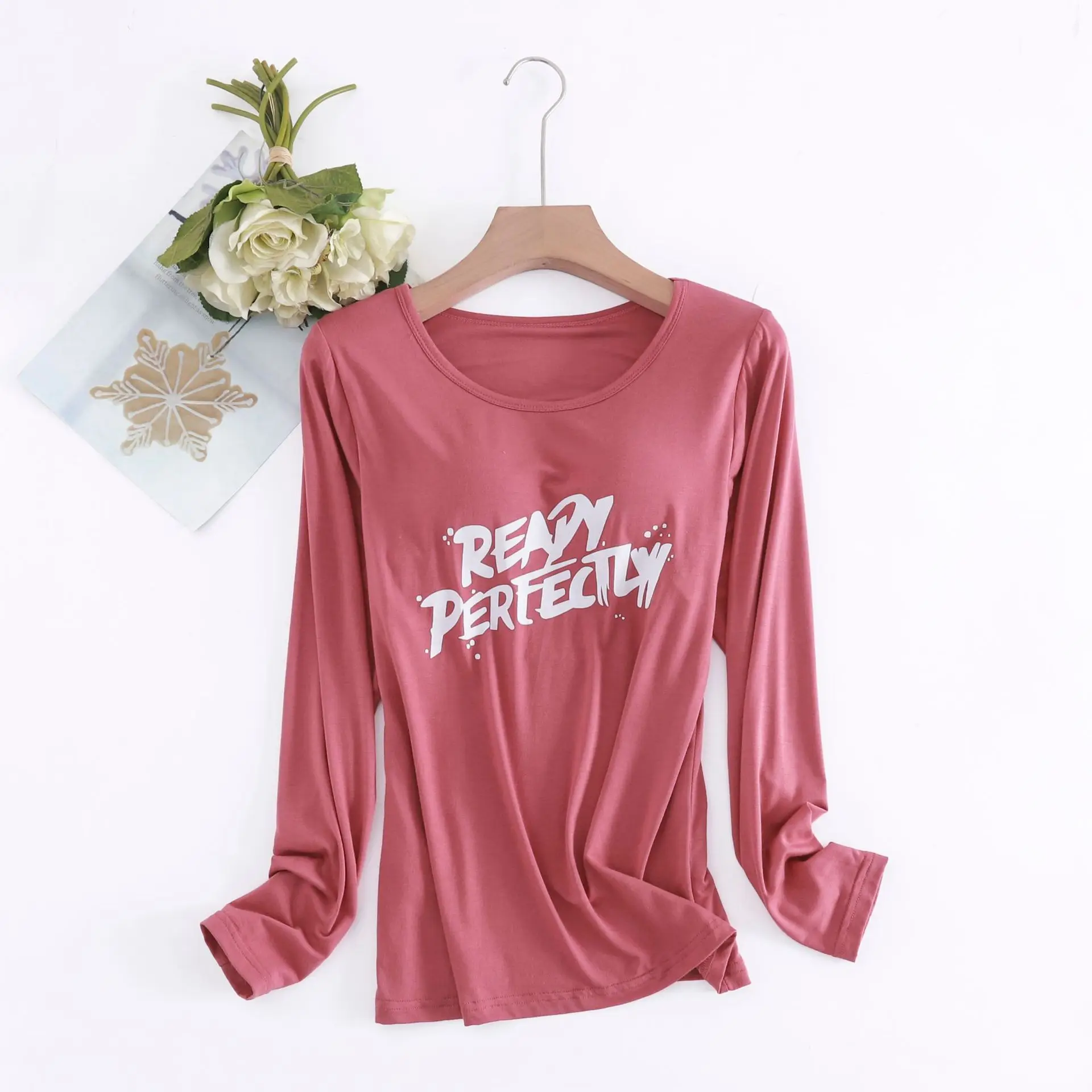 Fdfklak – pyjama en Modal décontracté pour femmes, vêtements de nuit avec lettres imprimées, soutien-gorge rembourré à manches longues, chemise de