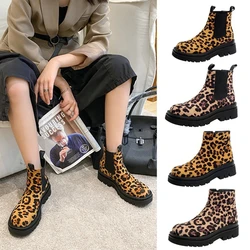 Fashion Chunky Platform Boots Women Autumn Winter Thick Bottom Short Boots Woman High Quality Leopard Print  Botas D-217