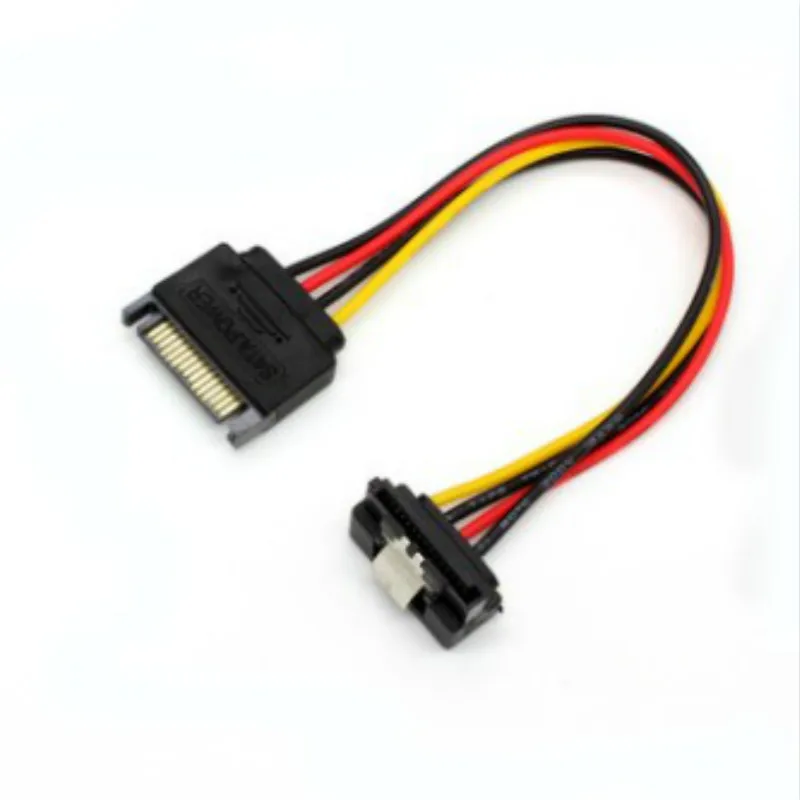 SATA 15Pin ذكر إلى SATA المزدوج 2X15Pin 90 درجة مع شظايا أنثى Y الخائن 1 إلى 2 قرص صلب تمديد الطاقة كابلات الموصلات