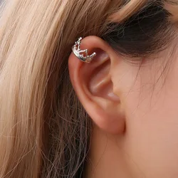 1 pcs Vintage Crown Flower Leaf Ear Cuff Non Pierced Clip Earrings for Women Trendy Punk Small Carved Hollow Crystal Earrings