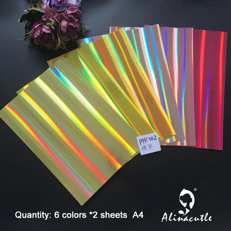 6 colors x 2sheet Cardstock Paper Card Stock Colours Shades Holographic A4 250gsm Scrapbooking paper pack craft pad Alinacraft