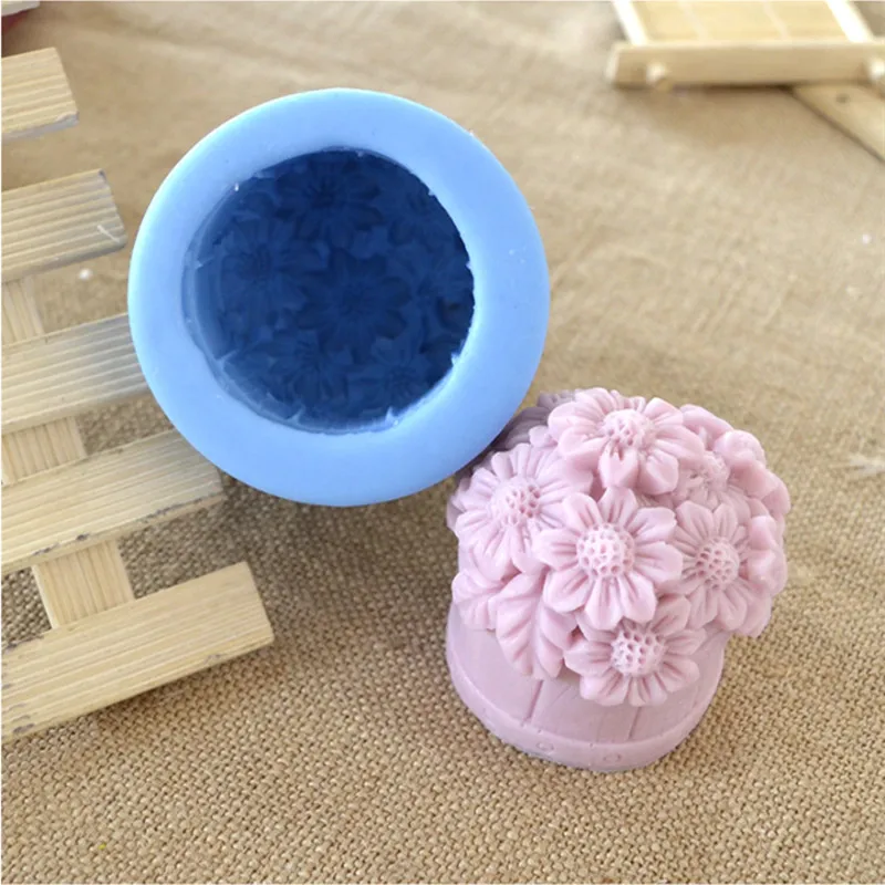 3D Sunflower Basket Candle Mold Cylinder SiliconeFlower Bouquet Candle Maker Molds for Soap Making Art Decoration Crafting Mould